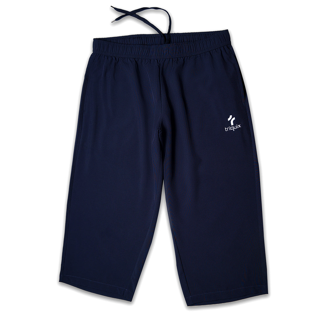 Triquix dark blue 3/4 length active pants flat lay front view